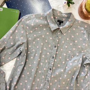 Talbots Gray and Pink Polka Dot Button Down
